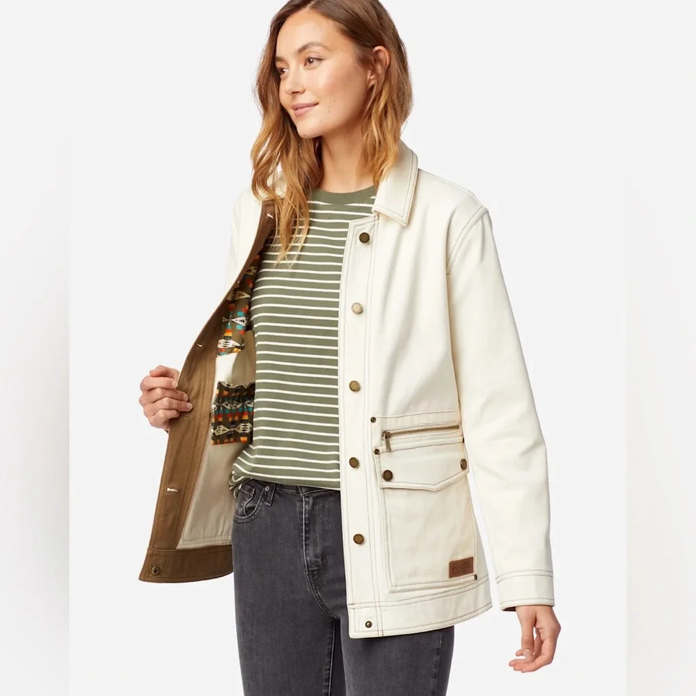Pendleton Cotton Canvas Barn Jacket Chore Coat khaki size small - Picture 6 of 7
